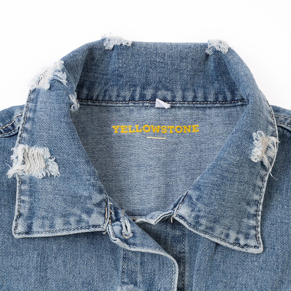 Yellowstone Dutton Ranch Sweater Sleeve Wren + Glory Hand Painted Denim Jacket - Paramount Shop