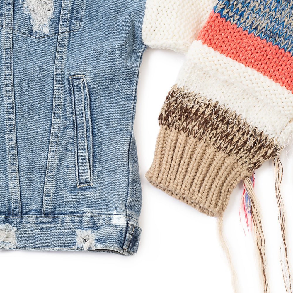 Yellowstone Dutton Ranch Sweater Sleeve Wren + Glory Hand Painted Denim Jacket - Paramount Shop