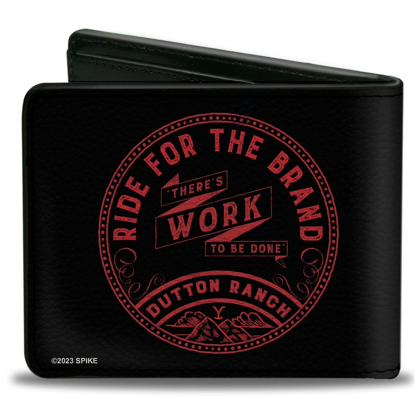 Close-up of the Dutton Ranch logo on the front of the wallet.