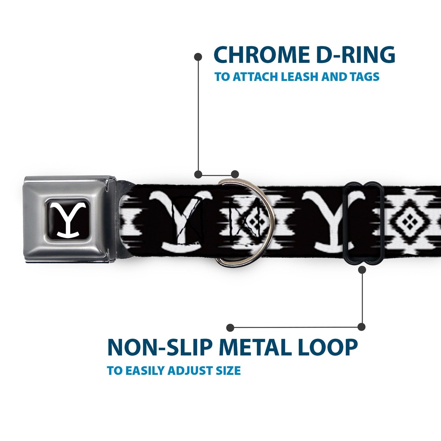 Yellowstone Logo Dog Collar Black/White Y Seatbelt Buckle - Paramount Shop