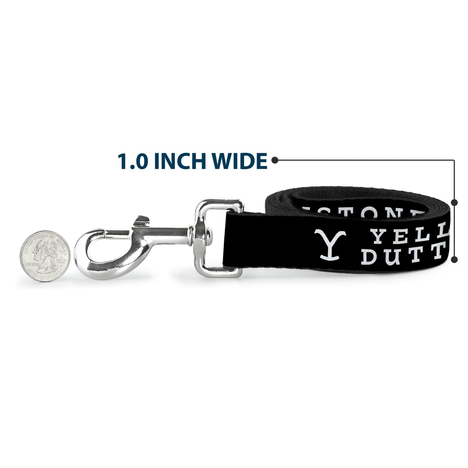 Official Yellowstone branding on the black and white dog leash strap