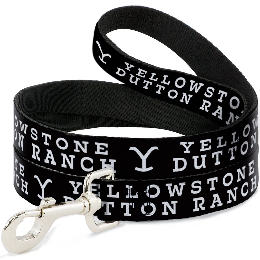 Yellowstone Dutton Ranch Logo Black and White Dog Leash front view