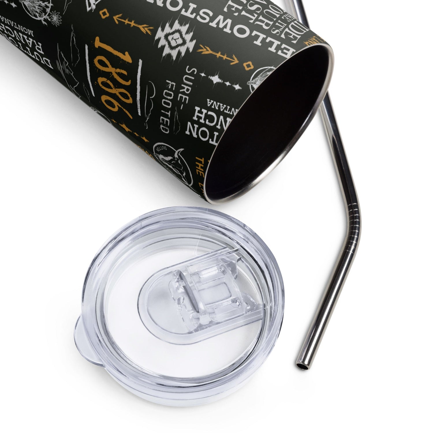 Yellowstone Logo Pattern Stainless Steel Tumbler with Straw - Paramount Shop