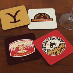 Yellowstone Logos Coasters with Mahogany Holder - One Size