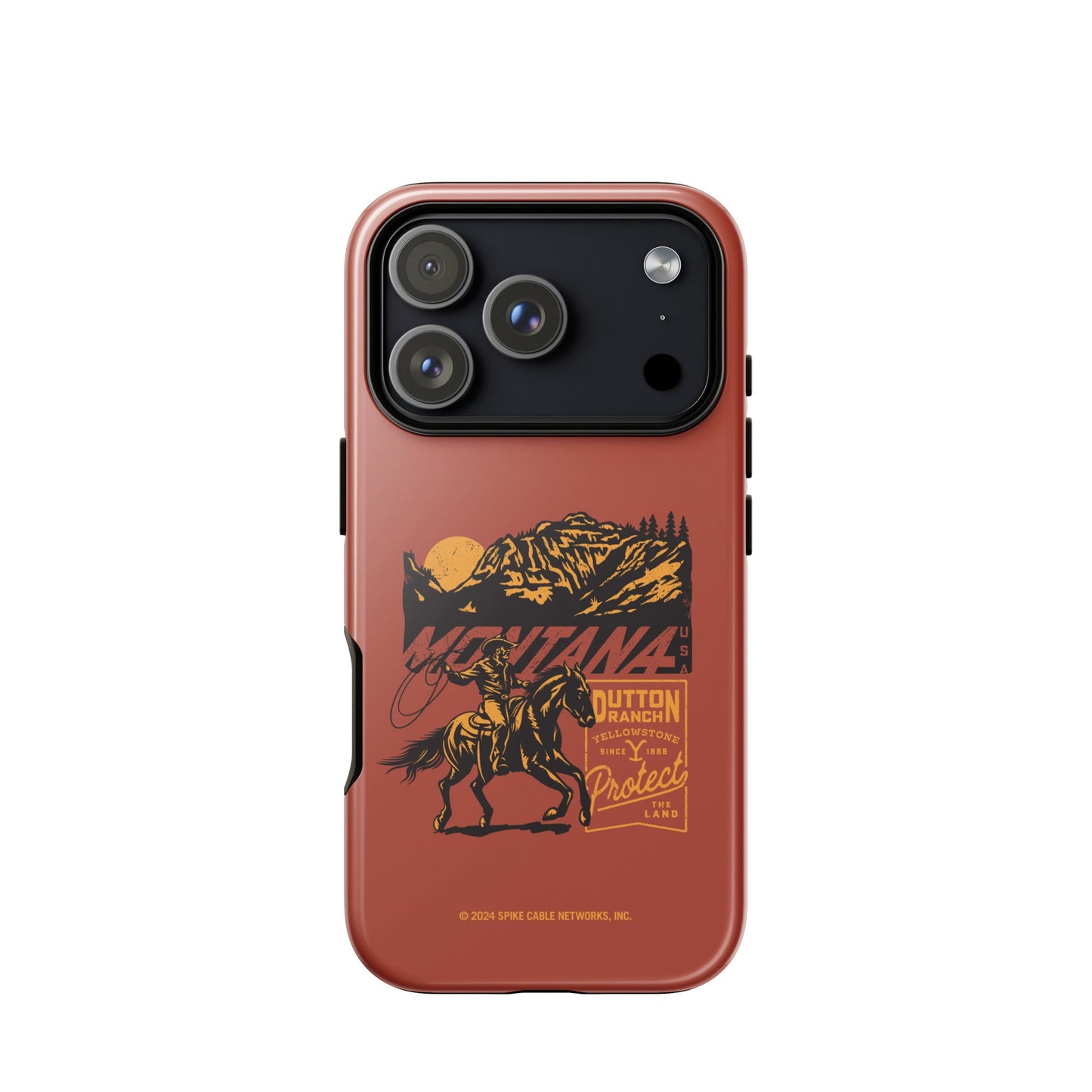 Close-up of the sleek camera housing guard on the Yellowstone phone case