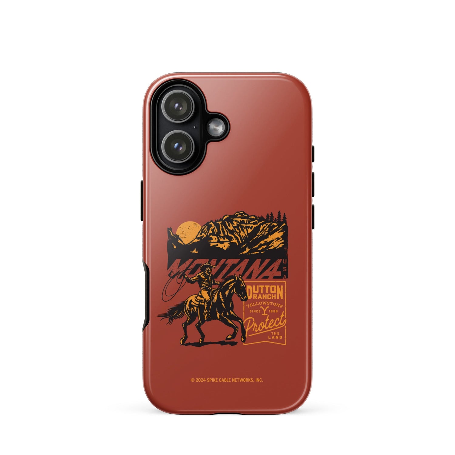 Back view of the Yellowstone iPhone case showing scratch-resistant outer coating