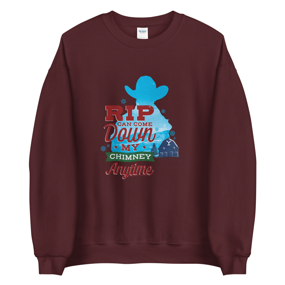Yellowstone Rip Can Come Down My Chimney Any Time Silhouette Fleece Crewneck Sweatshirt - Paramount Shop