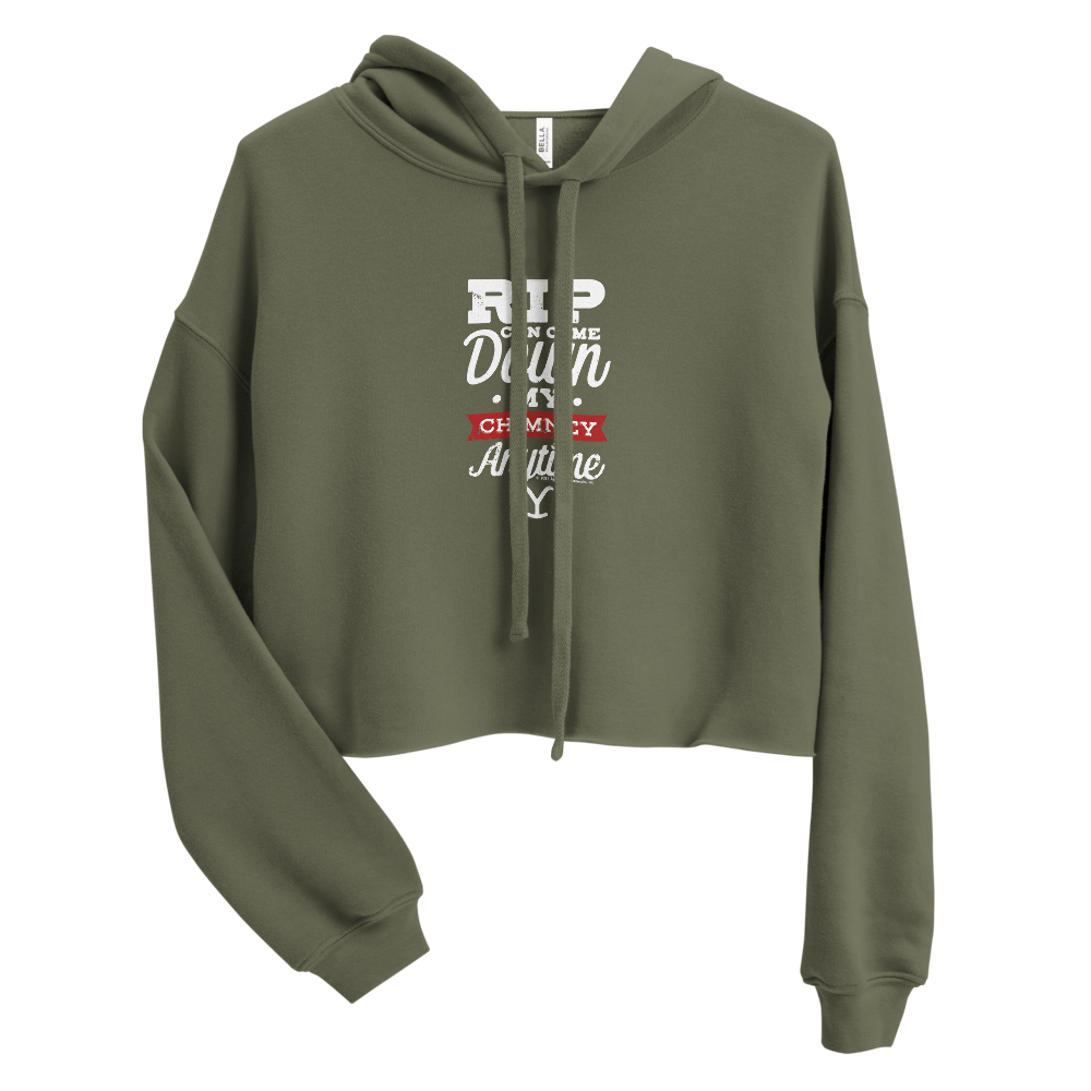 Yellowstone Rip Can Come Down My Chimney Any Time Women's Fleece Crop Hooded Sweatshirt - Paramount Shop