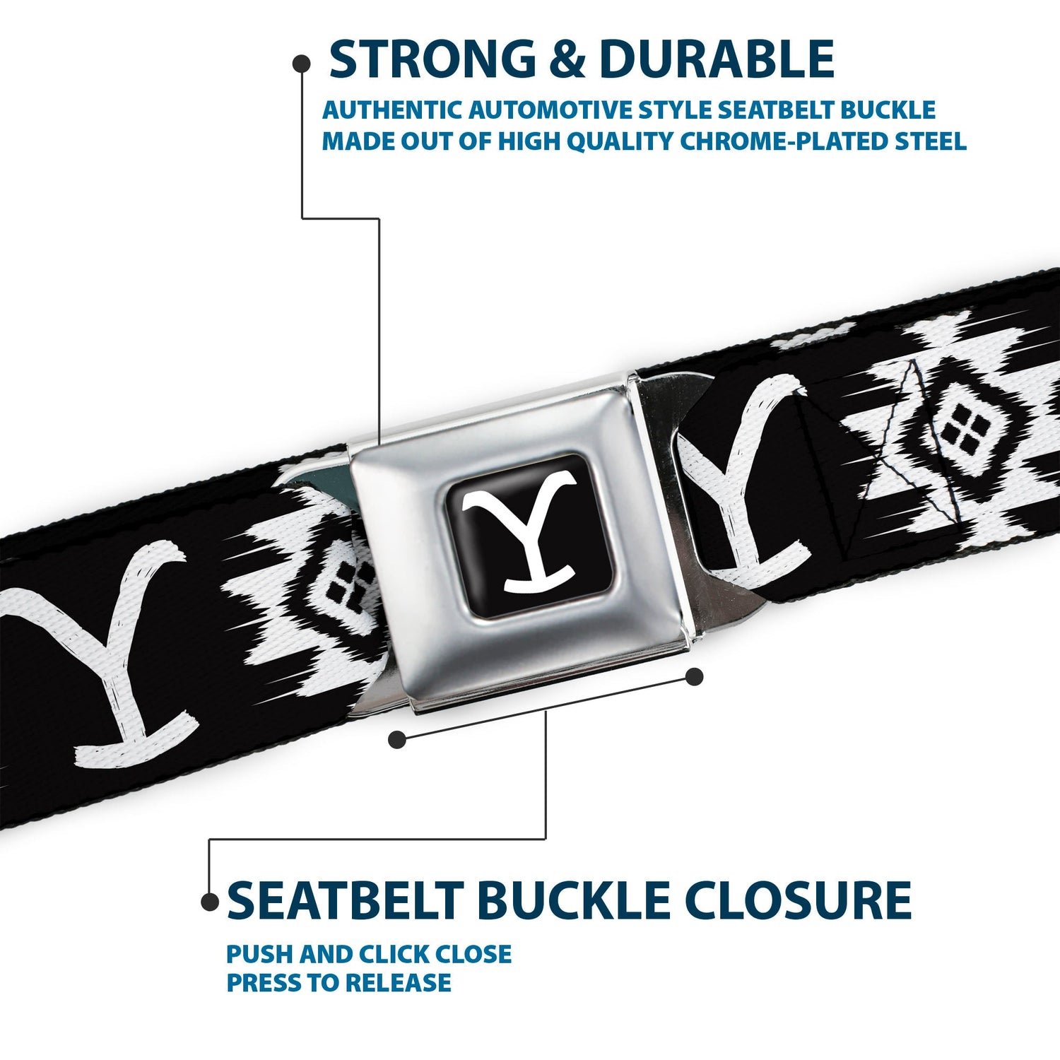 Yellowstone Seatbelt Belt Y Logo Dutton Ranch Black/White - Paramount Shop