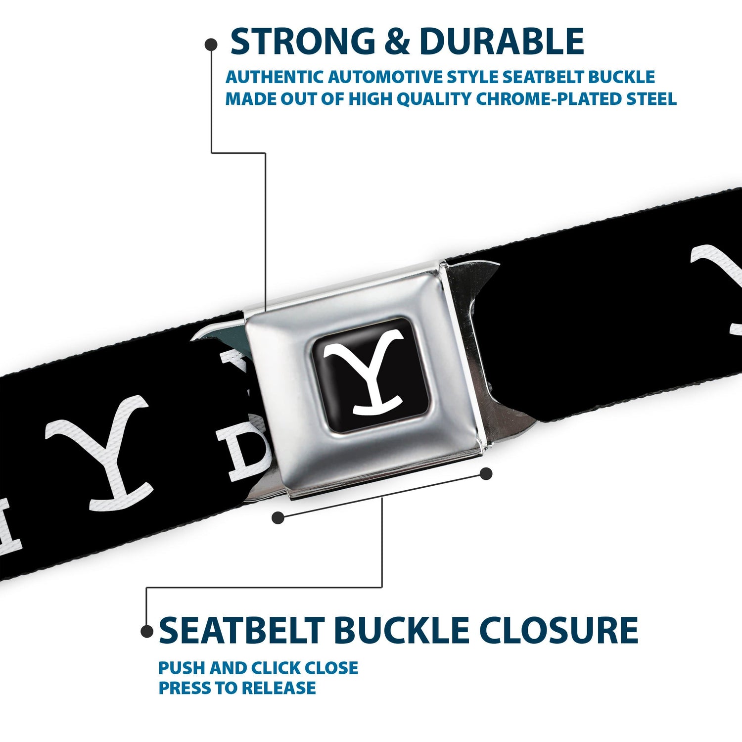 Yellowstone Seatbelt Belt Y Logo Dutton Ranch Buckle - Down Black White - Paramount Shop