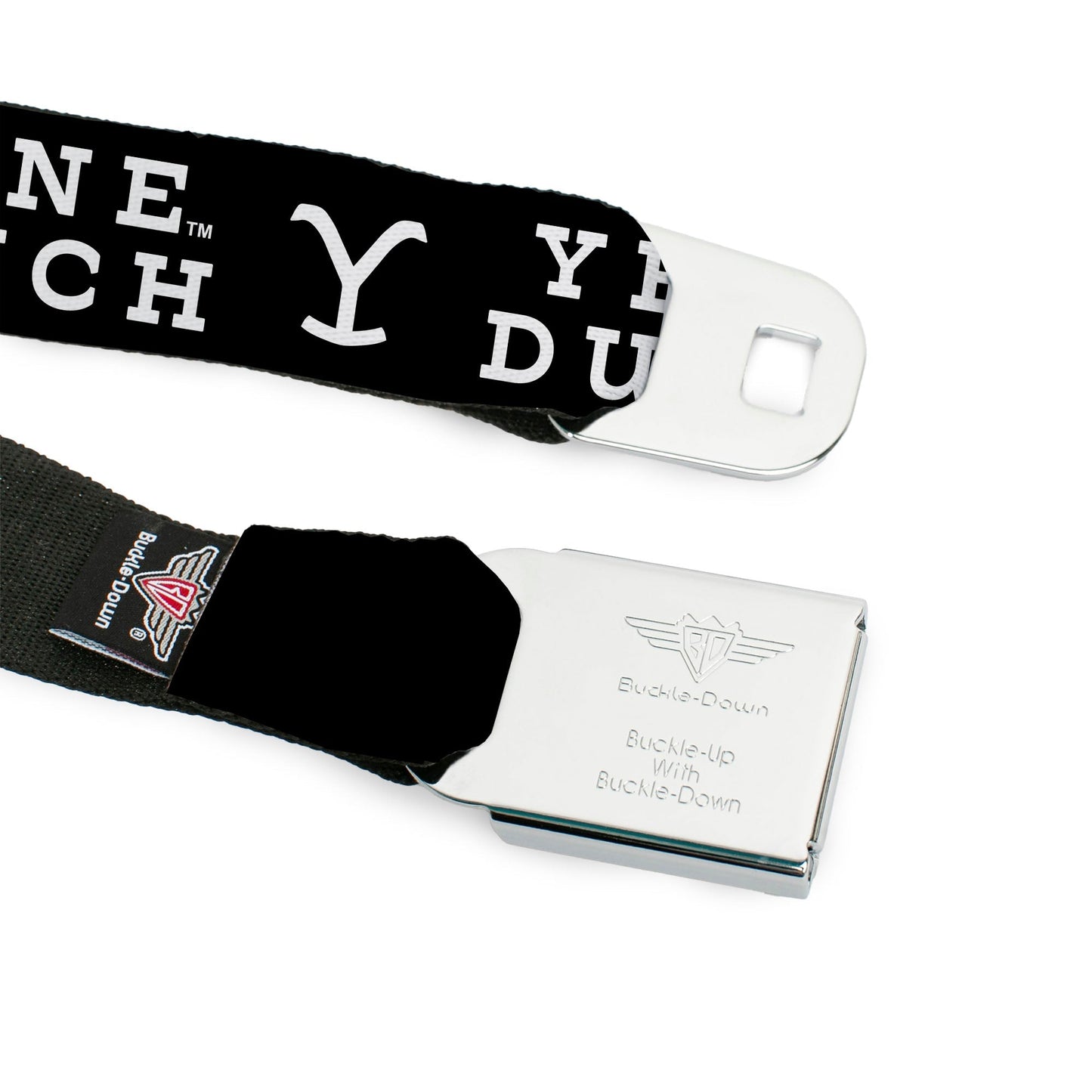 Yellowstone Seatbelt Belt Y Logo Dutton Ranch Buckle - Down Black White - Paramount Shop