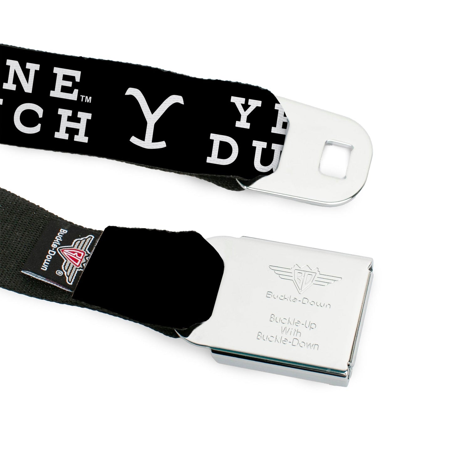 Yellowstone Seatbelt Belt Y Logo Dutton Ranch Buckle - Down Black White - Paramount Shop