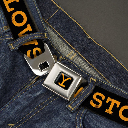 Close-up of the repeating orange Yellowstone Y logo design