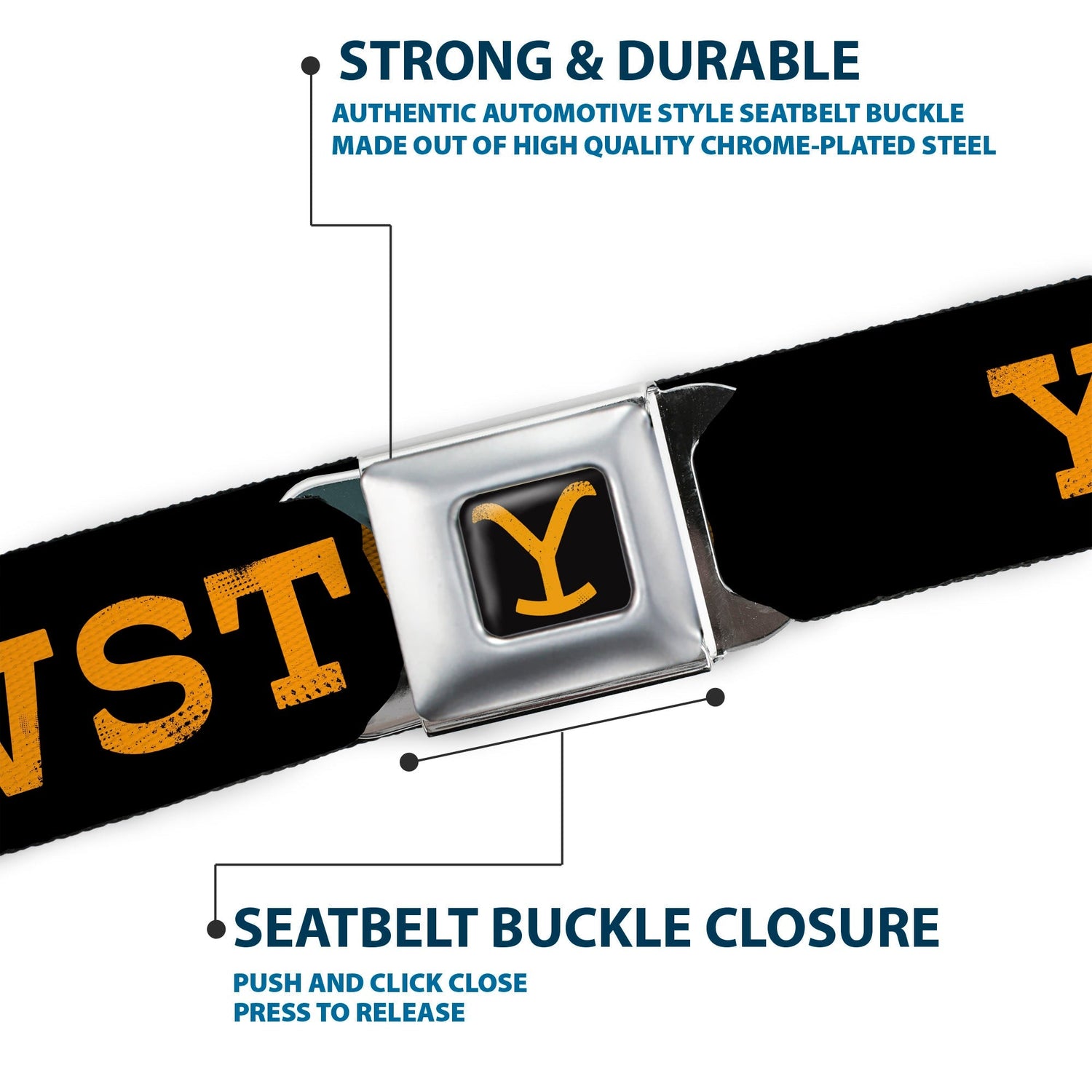 High-quality stitching on the Buckle-Down seatbelt style belt