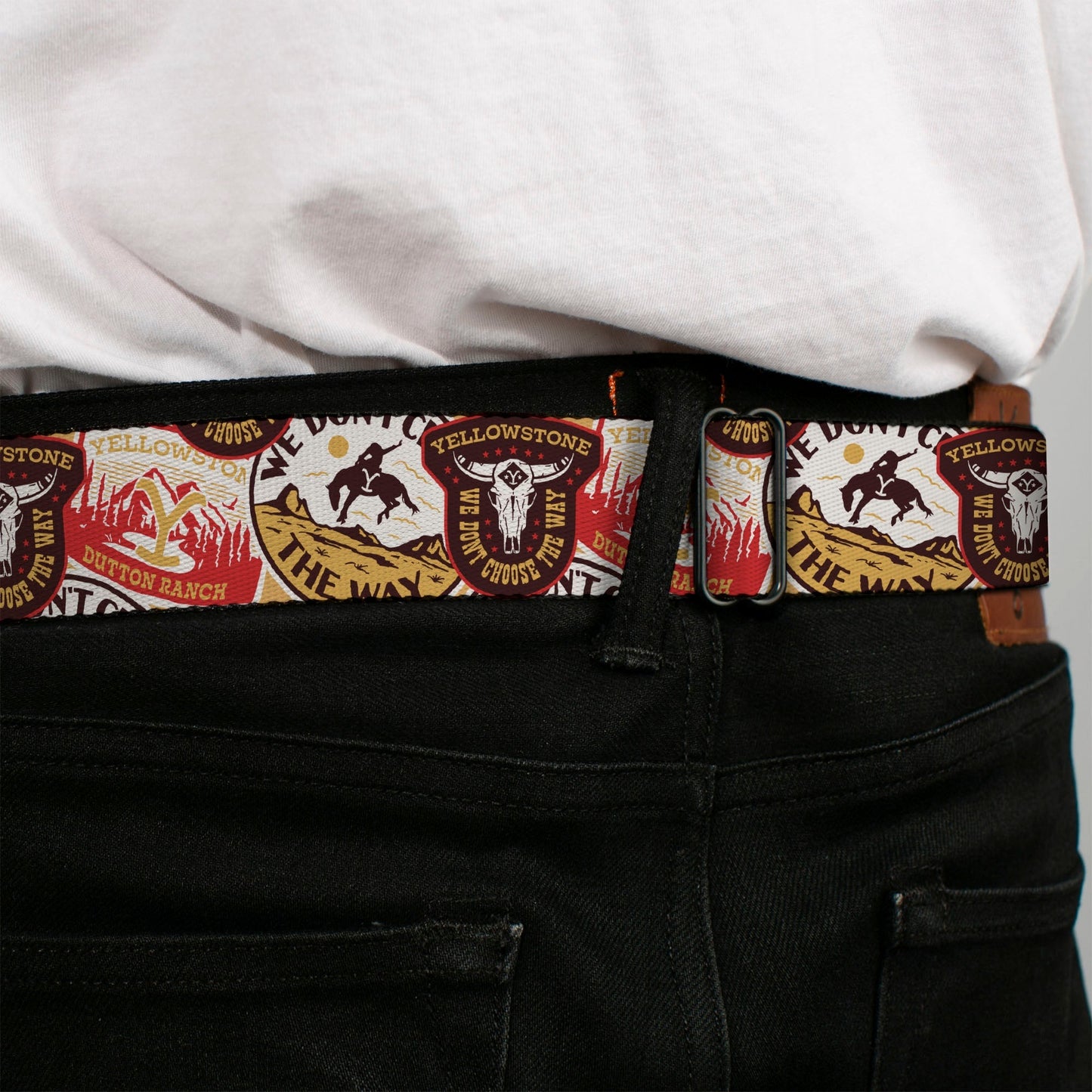 Adjustable Yellowstone Y Logo White and Yellow Belt