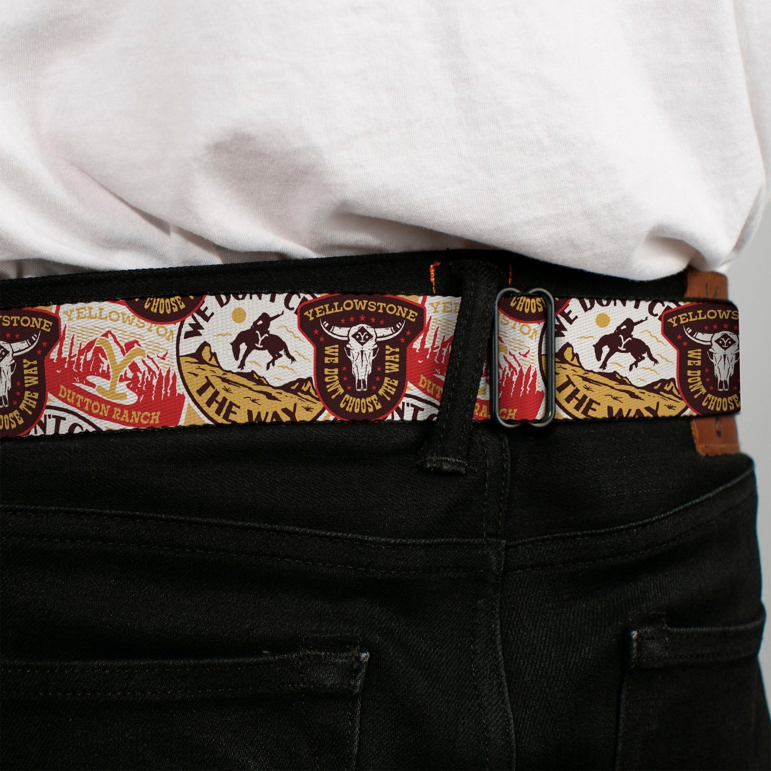 Adjustable Yellowstone Y Logo White and Yellow Belt