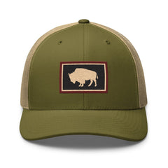 Yellowstone Tate Dutton Buffalo Embroidered Retro Trucker Hat - Moss/Khaki